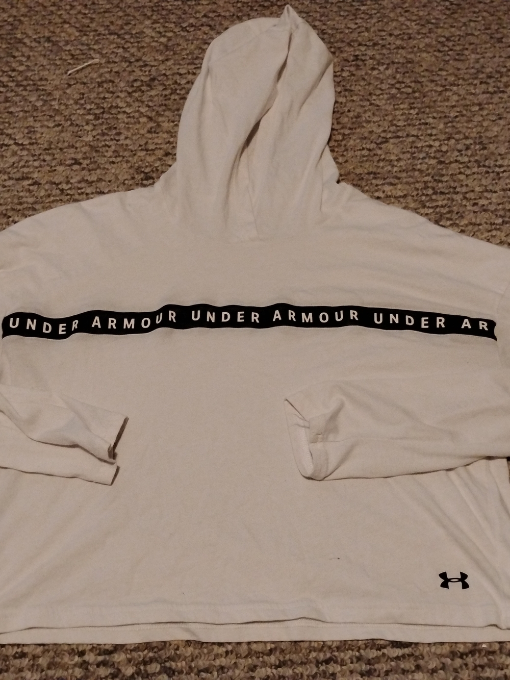 Under Armour White Cropped Hoodie with Black Logo Tape